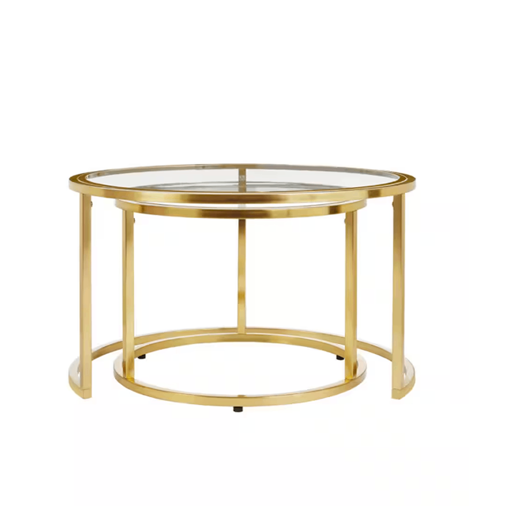 Cheval 2-Piece 30 in. Gold/Glass Medium Round Glass Coffee Table Set with Nesting Tables - Image 2