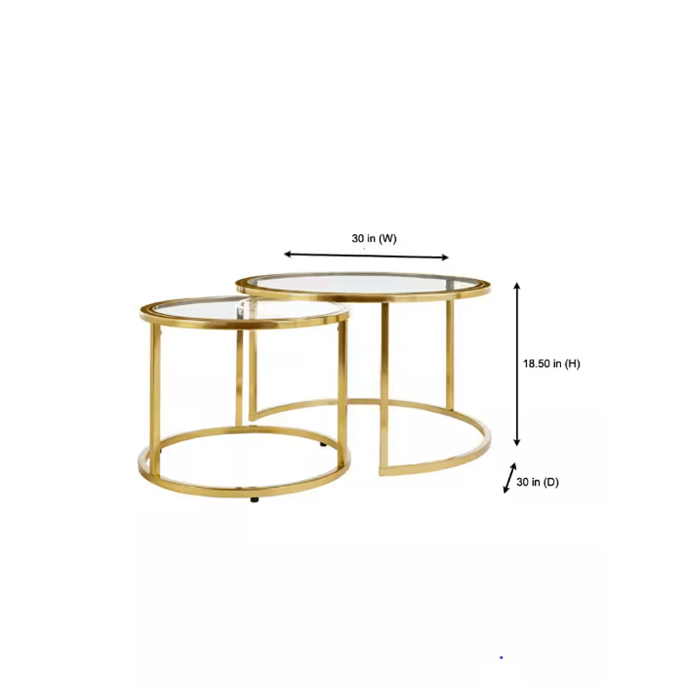 Cheval 2-Piece 30 in. Gold/Glass Medium Round Glass Coffee Table Set with Nesting Tables - Image 3