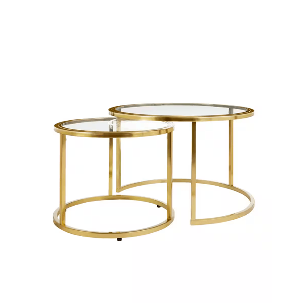 Cheval 2-Piece 30 in. Gold/Glass Medium Round Glass Coffee Table Set with Nesting Tables - Image 4